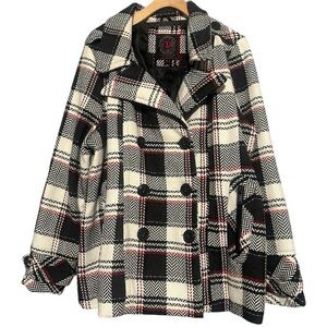 Dollhouse Outerwear NYC 1X Black White Red Double Plaid Tweed Breasted Coat